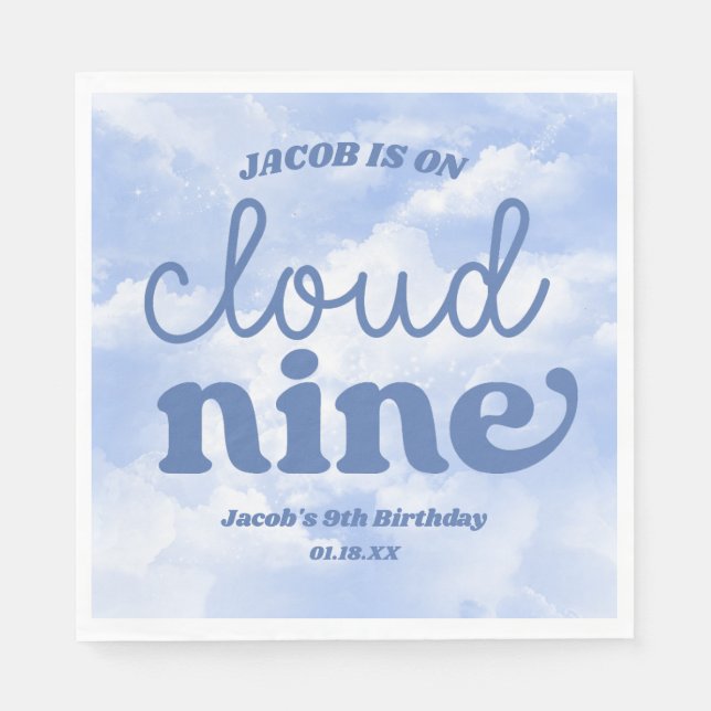 Serviette En Papier Nous Sommes Sur Nuage Neuf Bleu 9e Fête Anniversai (Devant)