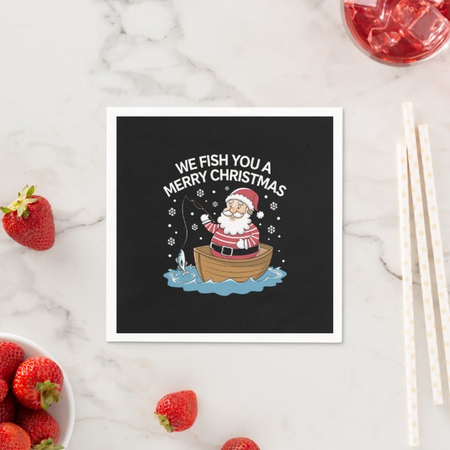 Serviette En Papier Nous Vous Poissons Un Joyeux Pêcheur De Noël Pêche (En situation)