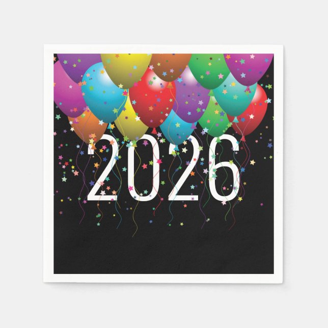 Serviette En Papier Nouvel an 2026 ballons de fête Napkins (Devant)