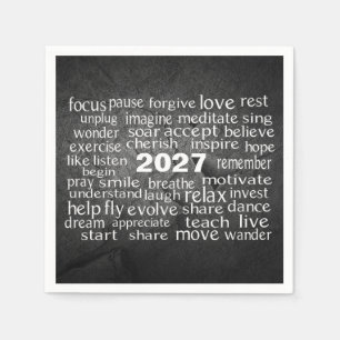 Serviette En Papier Nouvel An 2026 Nuage De Mot Sur Black Rock