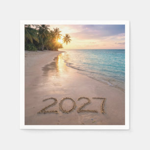 Serviette En Papier Nouvel An 2026 Plage tropicale