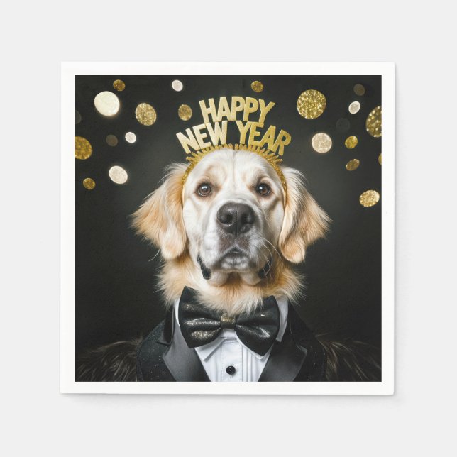 Serviette En Papier Nouvel an Golden Retriever dans Tuxedo (Devant)