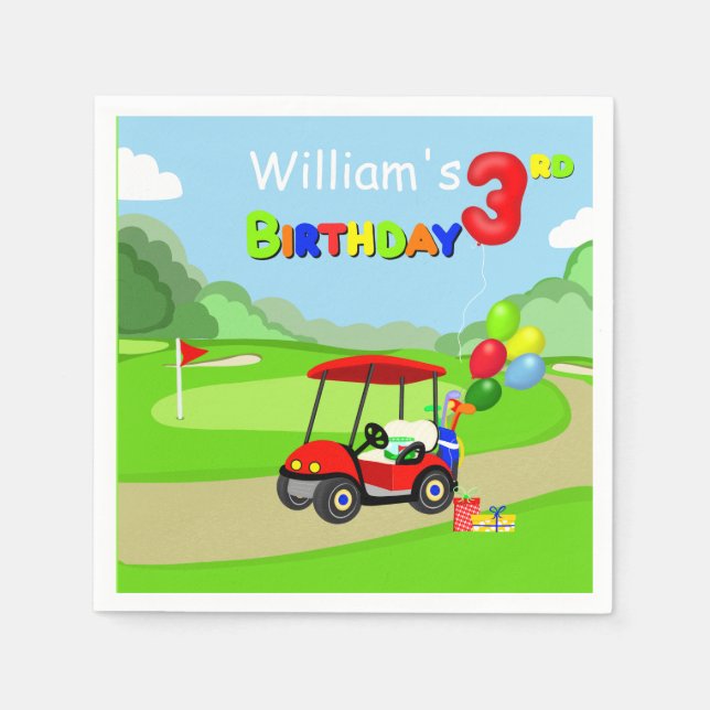 Serviette En Papier Nouvel anniversaire Red Golf Cart Boy's (Devant)