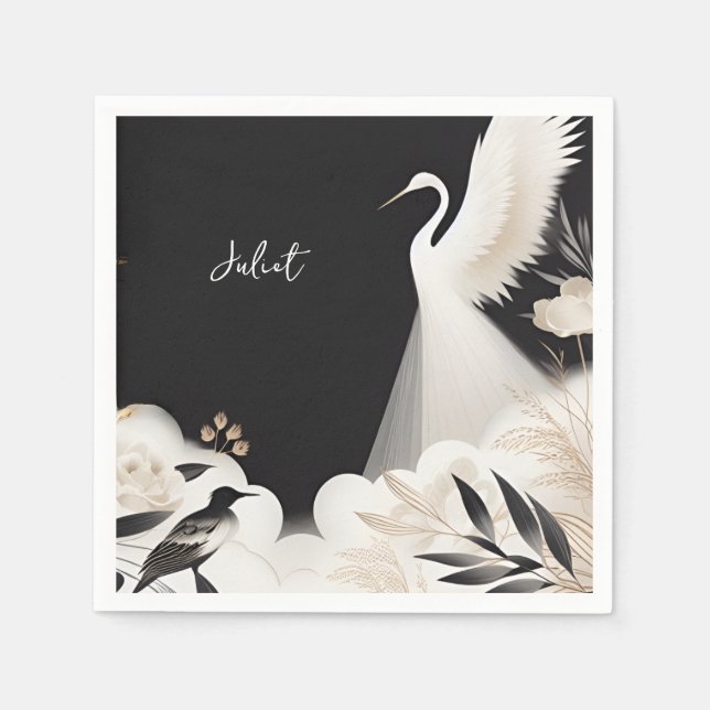 Serviette En Papier Nuage Ciel Asiatique Grue Plume Fête de Mariage Am (Devant)