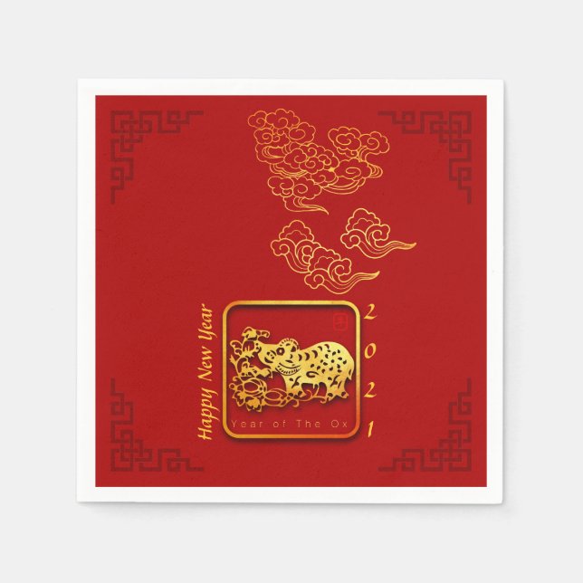 Serviette En Papier Nuages Auspicious Nouvel An chinois OX 2021 PN (Devant)