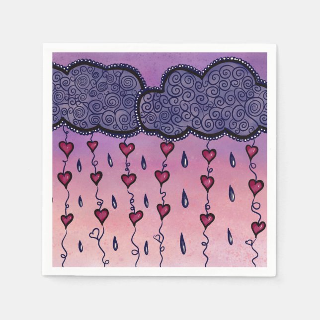 Serviette En Papier Nuages, cœurs et gouttes de pluie mignons (Devant)