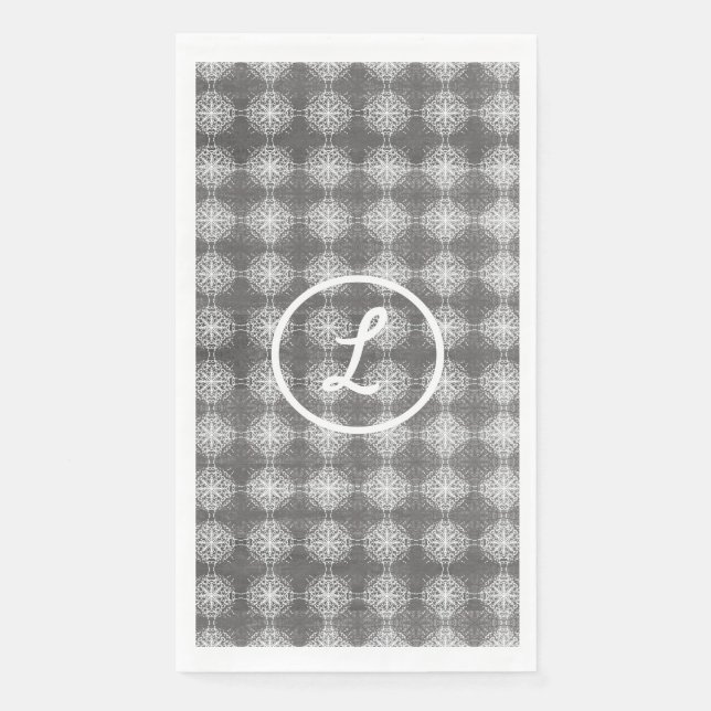 Serviette En Papier Nuances de gris et de blanc Monogramme dentelle (Devant)