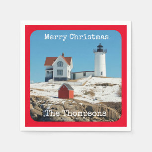 Serviette En Papier Nubble Joyeux Noël Rouge Famille Phare