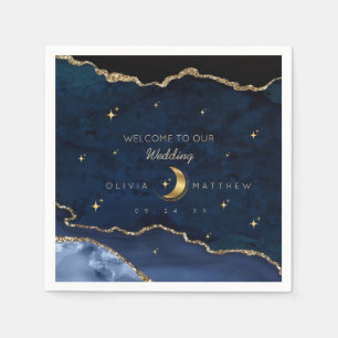 Serviette En Papier Nuit étoilée mariage bleu céleste Lune
