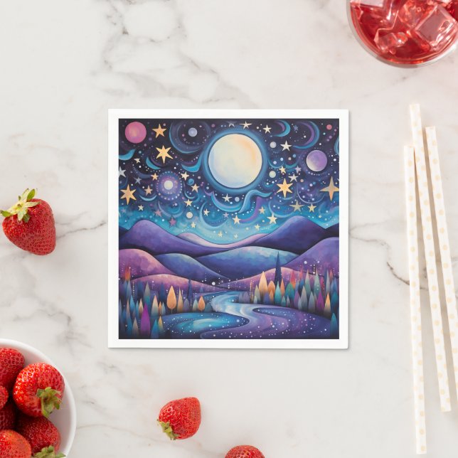 Serviette En Papier Nuit lunaire Big Moon Paysage (En situation)