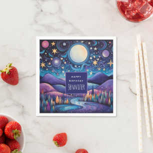 Serviette En Papier Nuit lunaire Big Moon Paysage Anniversaire