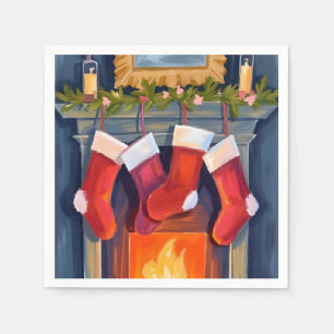Serviette En Papier Nuit Sainte   Guirlande de Noël Aquarelle