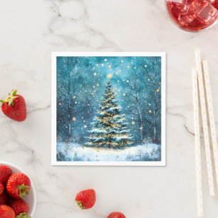Serviette En Papier Nuit silencieuse Arbre de Noël lumineux de la forê