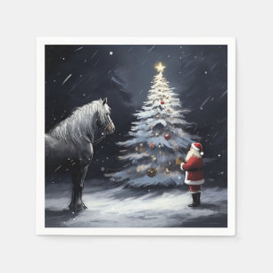 Serviette En Papier Nuit silencieuse - Beau cheval et Noël Père Noël