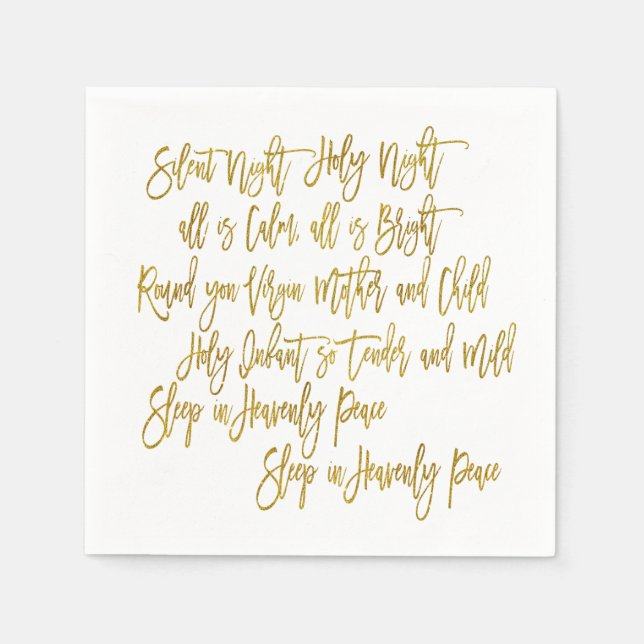 Serviette En Papier Nuit Silencieuse Noël Carol Lyrics Gold Script (Devant)