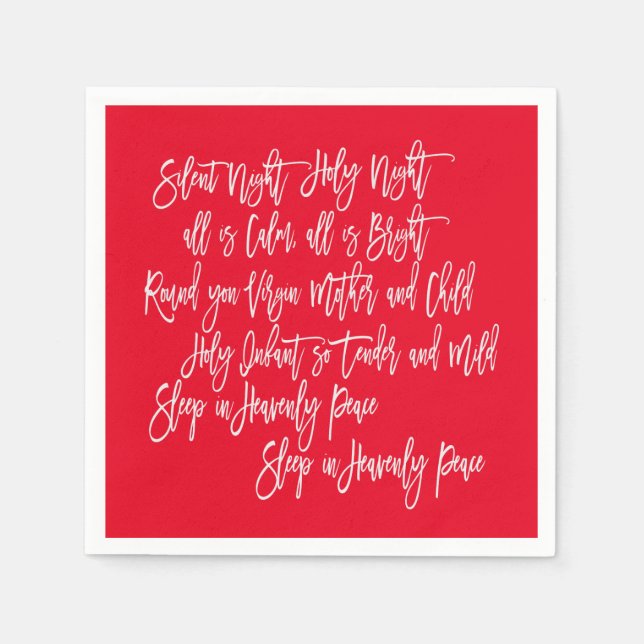 Serviette En Papier Nuit Silencieuse Noël Carol Lyrics Rouge Blanc (Devant)