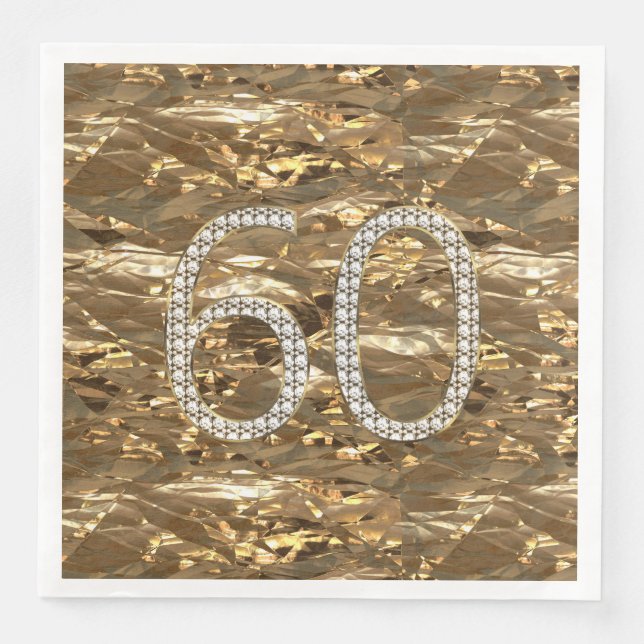 Serviette En Papier Numéro 60 Diamond Mariage Anniversaire Gold Chic (Devant)