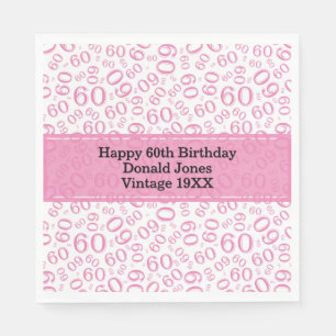 Serviette En Papier Numéro 60e anniversaire Motif rose et blanc Napkin