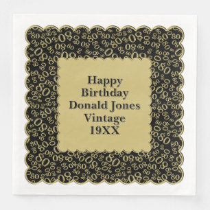 Serviette En Papier Numéro 80e anniversaire Motif pétoncles or/noir