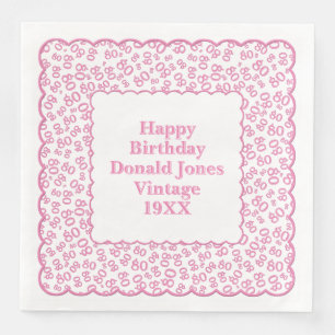Serviette En Papier Numéro 80e anniversaire Motif pétoncles rose/blanc