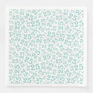 Serviette En Papier Numéro aléatoire 25e âge Motif Turquoise/blanc