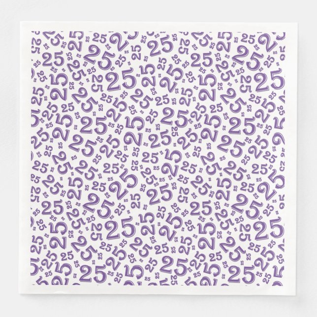 Serviette En Papier Numéro aléatoire 25e âge Motif violet/blanc (Devant)