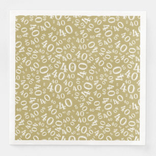 Serviette En Papier Numéro aléatoire 40e âge Motif or/blanc