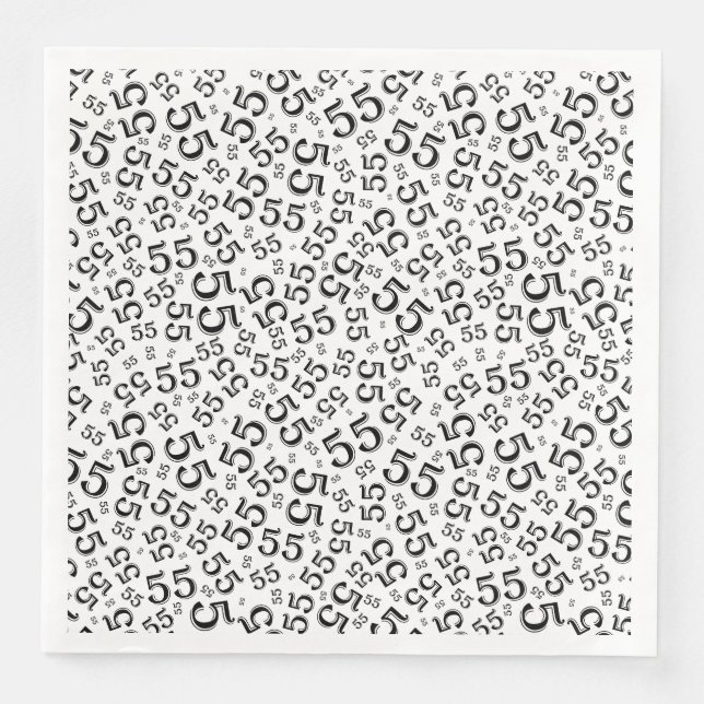 Serviette En Papier Numéro aléatoire 55e âge Motif noir/blanc (Devant)