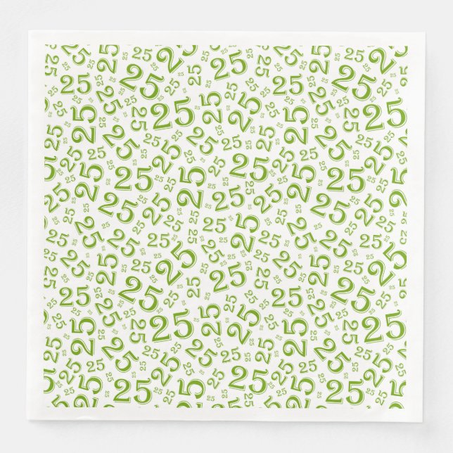 Serviette En Papier Numéro aléatoire du 25e âge Motif vert/blanc (Devant)