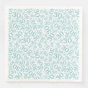 Serviette En Papier Numéro aléatoire du 30e âge Motif Turquoise/blanc