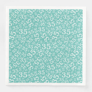 Serviette En Papier Numéro aléatoire du 35e âge Motif Turquoise/blanc
