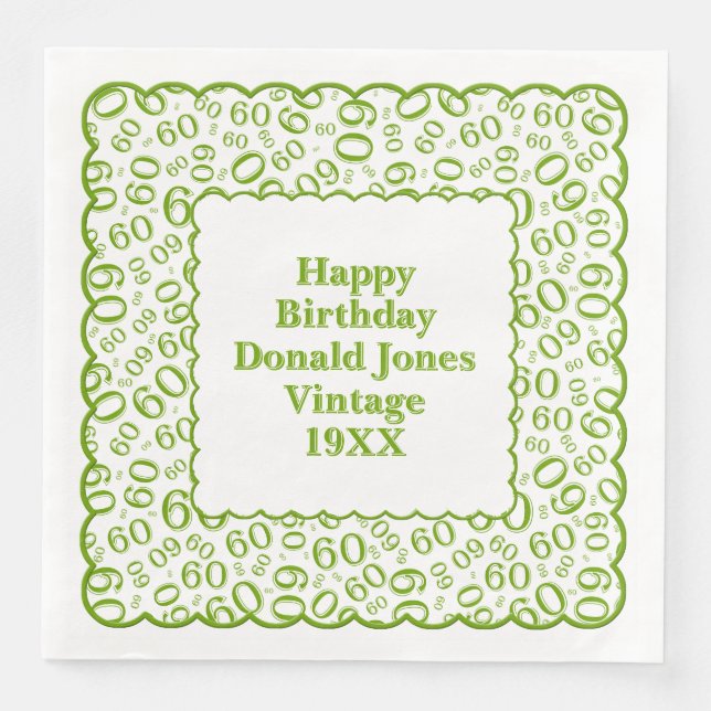 Serviette En Papier Numéro d'anniversaire Motif St Jacques Vert/Blanc (Devant)