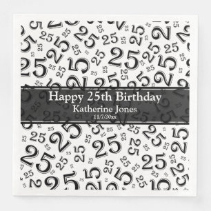 Serviette En Papier Numéro du 25e anniversaire Motif noir/blanc