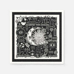 Serviette En Papier Numérologie chanceuse Manifestation Magie noir & b