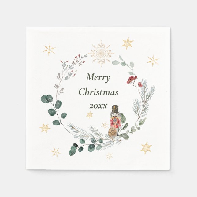 Serviette En Papier Nutcracker aquarelle botanique joli Noël (Devant)