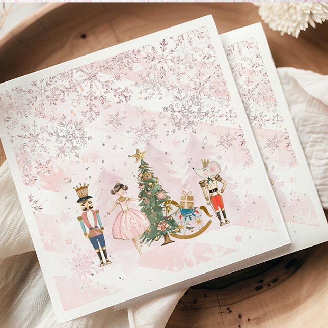 Serviette En Papier Nutcracker Birthday Wonderland Party (Nutcracker Wonderland pink sugar plum birthday party napkins)