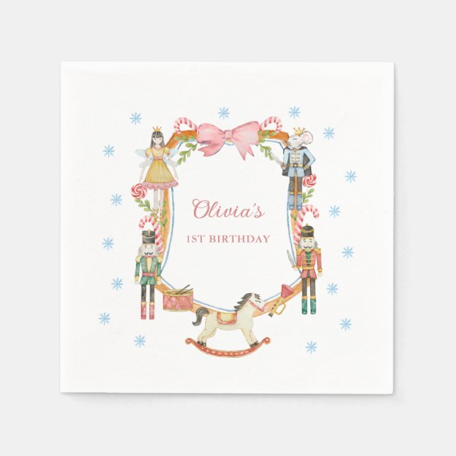 Serviette En Papier Nutcracker Pink Christmas Girl 1er anniversaire (Devant)