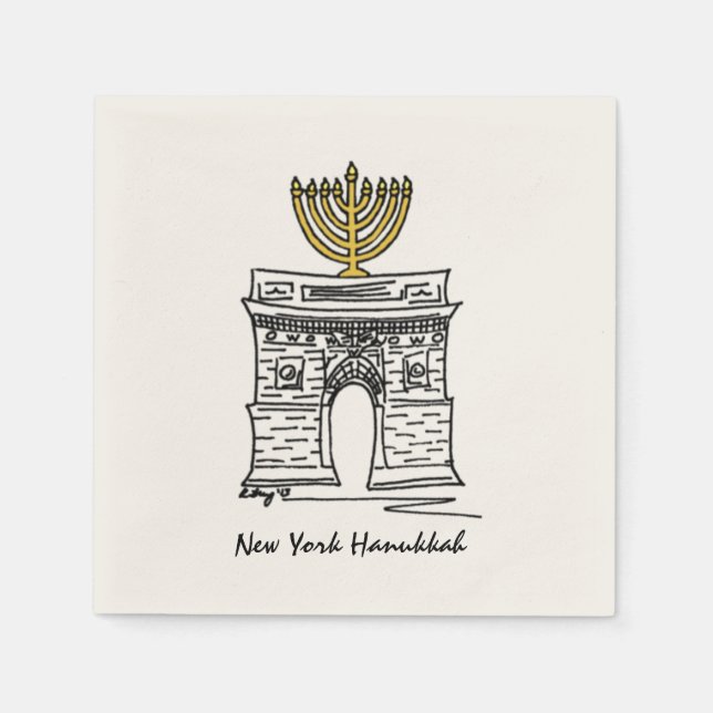 Serviette En Papier NYC Hanoukka Carré de Washington Arch Menorah (Devant)