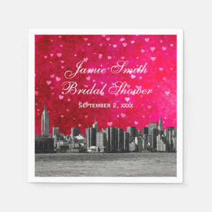 Serviette En Papier NYC Skyline Etché Hot Rose Red Hrt