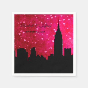 Serviette En Papier NYC Skyline Silhouette Hot Rose Red Heart