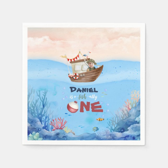 Serviette En Papier O-fish-ally One Pêche 1er Anniversaire Papier Napk (Devant)