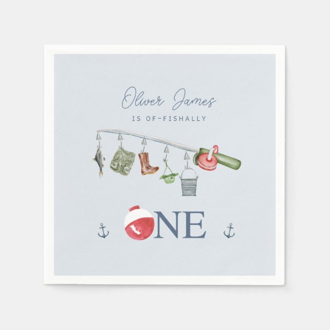 Serviette En Papier O-fish-ally une pêche 1er anniversaire garçon (Devant)