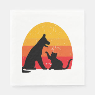 Serviette En Papier observation du coucher du soleil par un chat et un