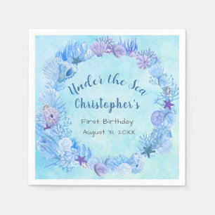 Serviette En Papier Océan Aquarelle Bleue Sous La Mer Premier Annivers