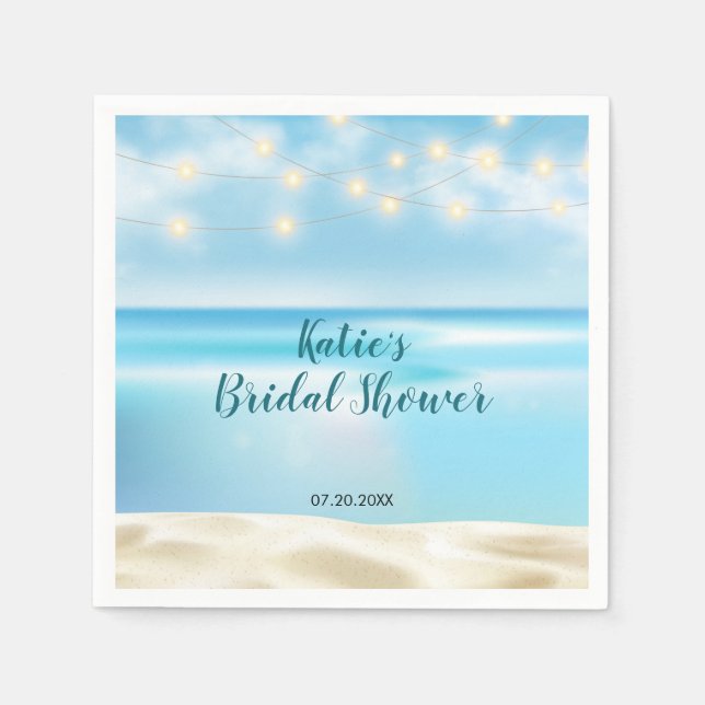Serviette En Papier Ocean Beach Fairy Lights Fête des mariées (Devant)