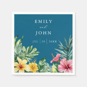 Serviette En Papier Océan Bleu Aquarelle Mariage floral tropical