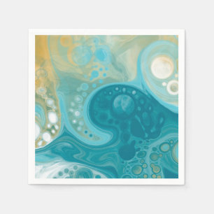 Serviette En Papier Ocean Blue Waves et Sandy Brown Fluid Art
