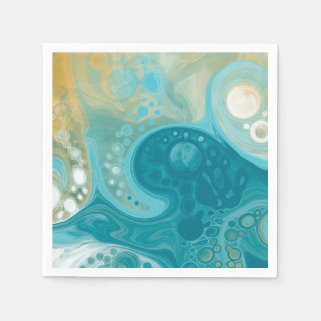 Serviette En Papier Ocean Blue Waves et Sandy Brown Fluid Art (Devant)