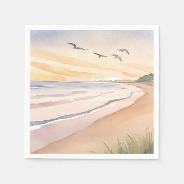 Serviette En Papier Ocean Shore | Bright Airy Watercolor Painting (Devant)
