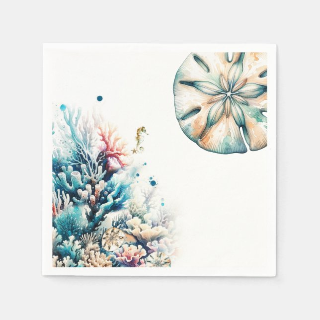 Serviette En Papier Ocean Splash Sea Coral Mariage d'aquarelle (Devant)